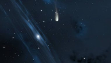 2d illüstrasyon. Derin geniş alan. Yıldızlar, gezegenler ve uydular. Çeşitli bilim kurgu yaratıcı fon. Uzay sanatı. Uzaylı güneş sistemleri. Gerçekçi arka plan 