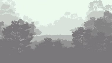 sisli orman ağaçları ile soyut siluetli arka plan