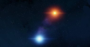 2D çizim. Derin geniş uzay. Parlak yıldızlar, gezegenler, uydular. Çeşitli bilim kurgu yaratıcı arka planlar. Uzay sanatı. Uzaylı güneş sistemleri. Uzaktan. Gerçekçi arka plan derin evren.