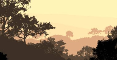 sisli orman ağaçları ile soyut siluetli arka plan