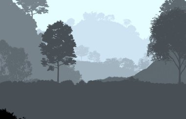 sisli orman ağaçları ile soyut siluetli arka plan