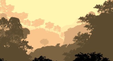 sisli orman ağaçları ile soyut siluetli arka plan