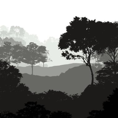 sisli orman ağaçları ile soyut siluetli arka plan