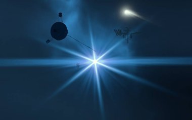 2d illüstrasyon. Gerçekçi yıldız deseni arka planı. Derin yıldızlararası uzay. Parlak yıldızlar yanıp söner, gezegenler, uydular. Çeşitli bilim kurgu yaratıcı fon. Uzay sanatı. Hayali kozmik fon.