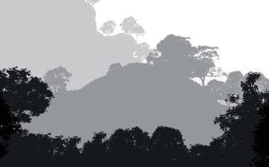 sisli orman ağaçları ile soyut siluetli arka plan