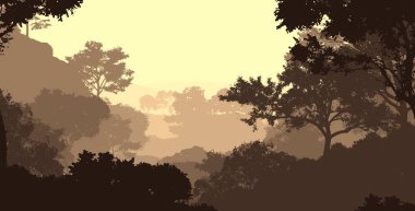 sisli orman ağaçları ile soyut siluetli arka plan