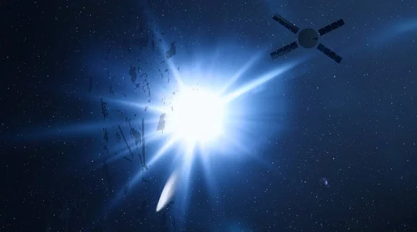 Ilustração Fundo Espacial Interestelar Profundo Estrelas Brilhantes Brilham Planetas Luas — Fotografia de Stock