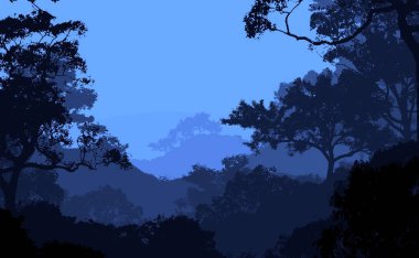 sisli orman ağaçları ile soyut siluetli arka plan