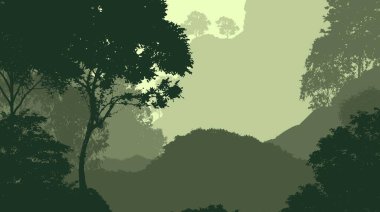 sisli orman ağaçları ile soyut siluetli arka plan