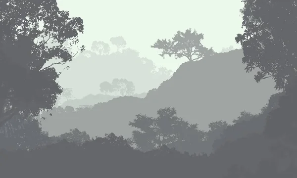 Abstrakte Silhouette Hintergrund Mit Nebligen Waldbäumen — Stockfoto