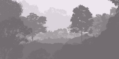 sisli orman ağaçları ile soyut siluetli arka plan