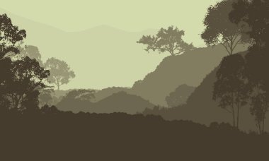 sisli orman ağaçları ile soyut siluetli arka plan