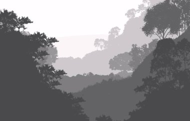 sisli orman ağaçları ile soyut siluetli arka plan