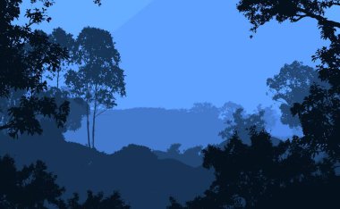 sisli orman ağaçları ile soyut siluetli arka plan