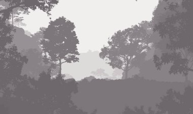 sisli orman ağaçları ile soyut siluetli arka plan