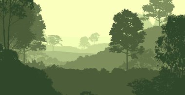 sisli orman ağaçları ile soyut siluetli arka plan