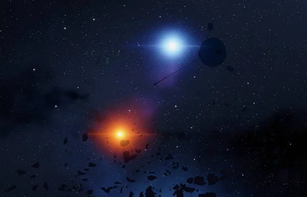 Ilustracja Głęboka Przestrzeń Jasne Gwiazdy Planety Księżyce Różne Środowiska Twórcze — Zdjęcie stockowe