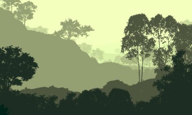 sisli orman ağaçları ile soyut siluetli arka plan