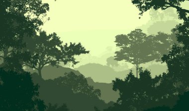sisli orman ağaçları ile soyut siluetli arka plan