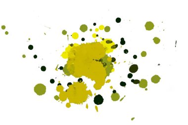 2d illüstrasyon. Renkli mürekkep sıçramaları. Parlak malzeme üzerine boya sıçradı. Çok renkli nokta. Beyaz kağıt üzerinde suluboya. 