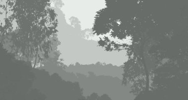 sisli orman ağaçları ile soyut siluetli arka plan