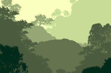 sisli orman ağaçları ile soyut siluetli arka plan