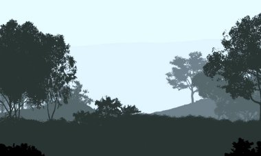 sisli orman ağaçları ile soyut siluetli arka plan