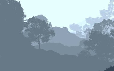 sisli orman ağaçları ile soyut siluetli arka plan