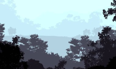 sisli orman ağaçları ile soyut siluetli arka plan