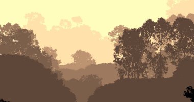 sisli orman ağaçları ile soyut siluetli arka plan