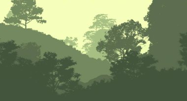 sisli orman ağaçları ile soyut siluetli arka plan