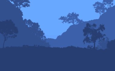 sisli orman ağaçları ile soyut siluetli arka plan