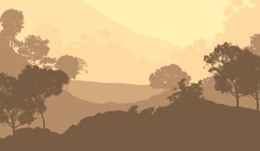 sisli orman ağaçları ile soyut siluetli arka plan