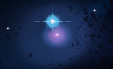 2d illüstrasyon. Gerçekçi yıldız deseni arka planı. Derin yıldızlararası uzay. Parlak yıldızlar yanıp söner, gezegenler, uydular. Çeşitli bilim kurgu yaratıcı fon. Uzay sanatı. Hayali kozmik fon.