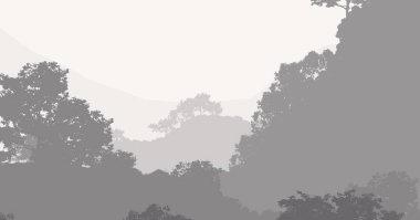 sisli orman ağaçları ile soyut siluetli arka plan