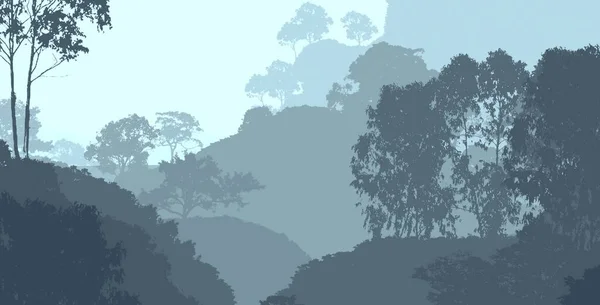 Abstrait Silhouette Arrière Plan Avec Des Arbres Forestiers Brumeux — Photo
