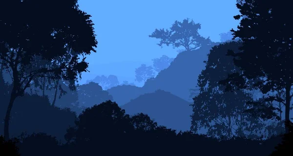 Abstrakte Silhouette Hintergrund Mit Nebligen Waldbäumen — Stockfoto