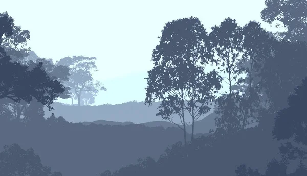 Illustration Trees Fog Deep Forest Haze Hills Covered Plants Foliage — Stock Photo, Image