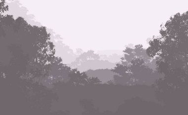 sisli orman ağaçları ile soyut siluetli arka plan