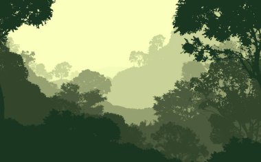 sisli orman ağaçları ile soyut siluetli arka plan