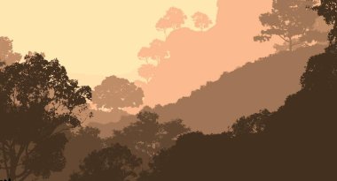 sisli orman ağaçları ile soyut siluetli arka plan