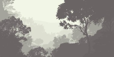sisli orman ağaçları ile soyut siluetli arka plan