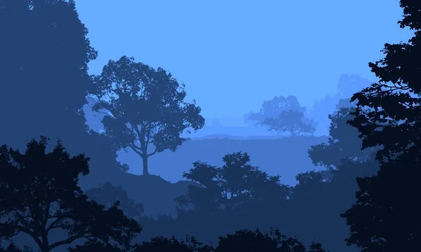 Abstrato Silhueta Fundo Com Árvores Florestais Nebulosas — Fotografia de Stock