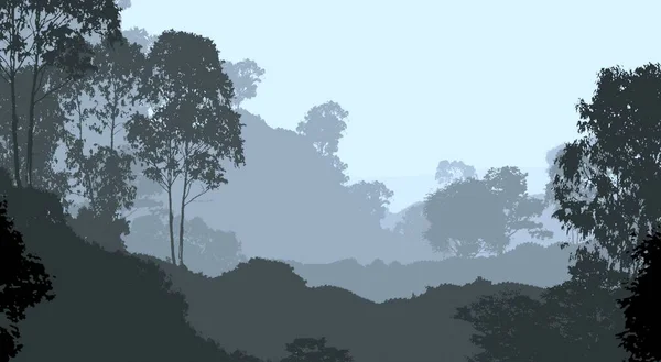 Abstraktní Silueta Mlhavé Lesní Stromy — Stock fotografie