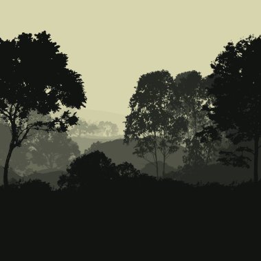 sisli orman ağaçları ile soyut siluetli arka plan