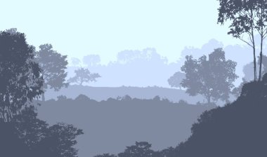 sisli orman ağaçları ile soyut siluetli arka plan