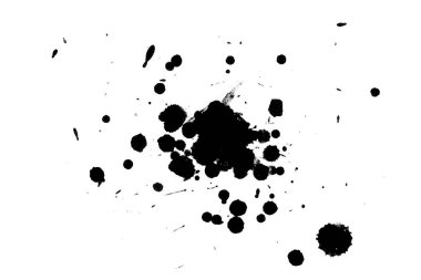 2d illüstrasyon. Siyah mürekkep sıçramaları. Beyaz arka plan üzerine boya sıçramaları