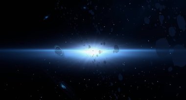 Derin yıldızlararası uzay. Yıldızlar, gezegenler ve uydular. Çeşitli bilim kurgu yaratıcı fon. Uzay sanatı. Hayali kozmik fon.