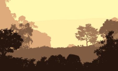 sisli orman ağaçları ile soyut siluetli arka plan