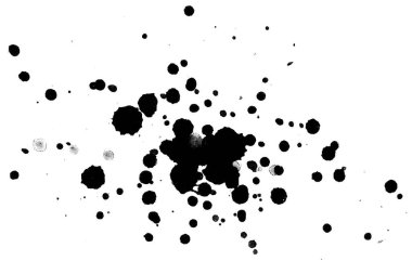 2d illüstrasyon. Siyah mürekkep sıçramaları. Parlak malzeme üzerine boya sıçradı. siyah ve beyaz nokta. Beyaz kağıt üzerinde suluboya.